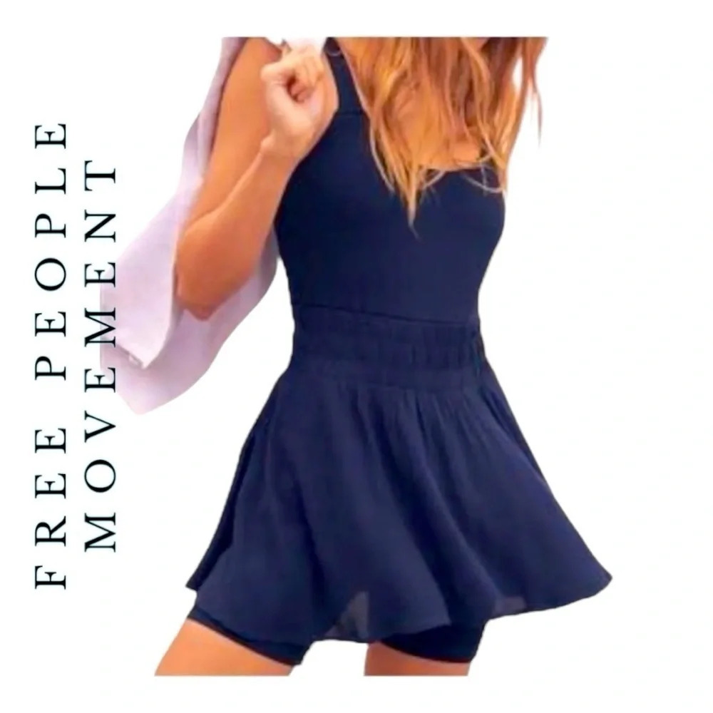 0391W. FREE PEOPLE‎ MOVEMENT SKORTIES BODYSUIT NAVY BLUE IN COLOR SIZE MEDIUM